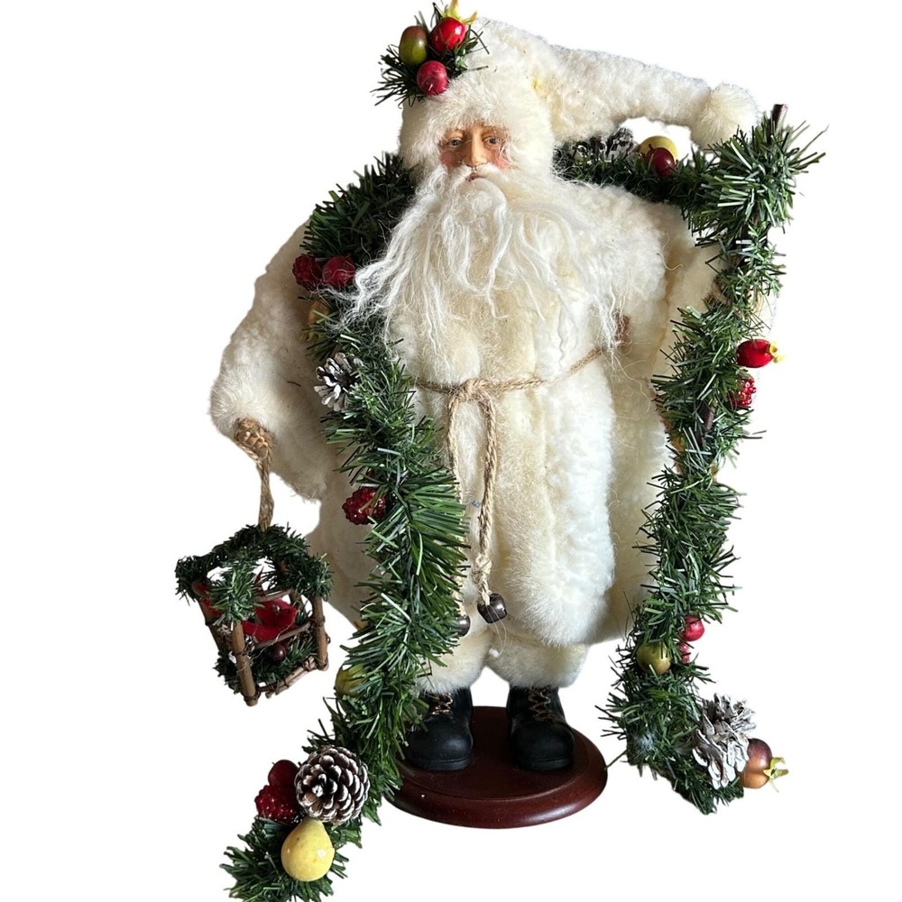 Vtg White Woodland Santa Father Christmas Figurine Rustic Cottage‎ Holiday Decor